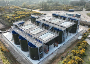 Aerial view of the water treatment plant construction for Cornish Metals in South Crofty.