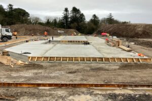 Dried concrete foundations on a building site in Scorrier, Cornwall